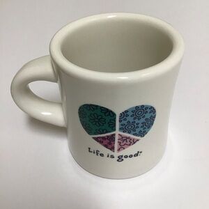 NEW Life Is Good Coffee Mug Heart Peace Sign Do What You Like White Diner Style